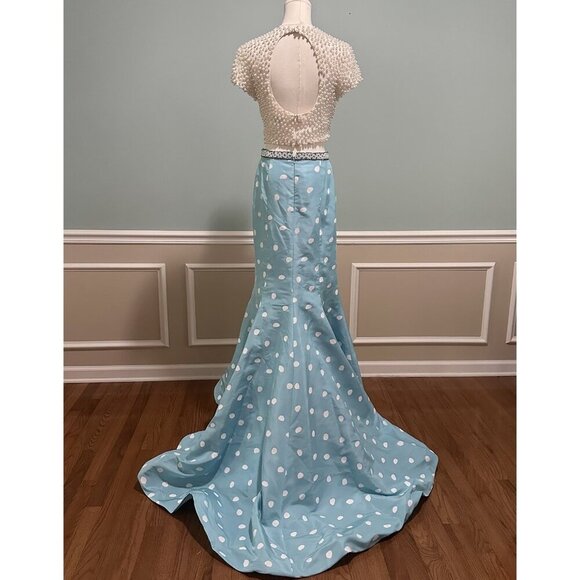 Sherri Hill Two Piece Prom Dress sz 6 Mermaid Light Blue White32226 Retro Formal - Picture 8 of 16
